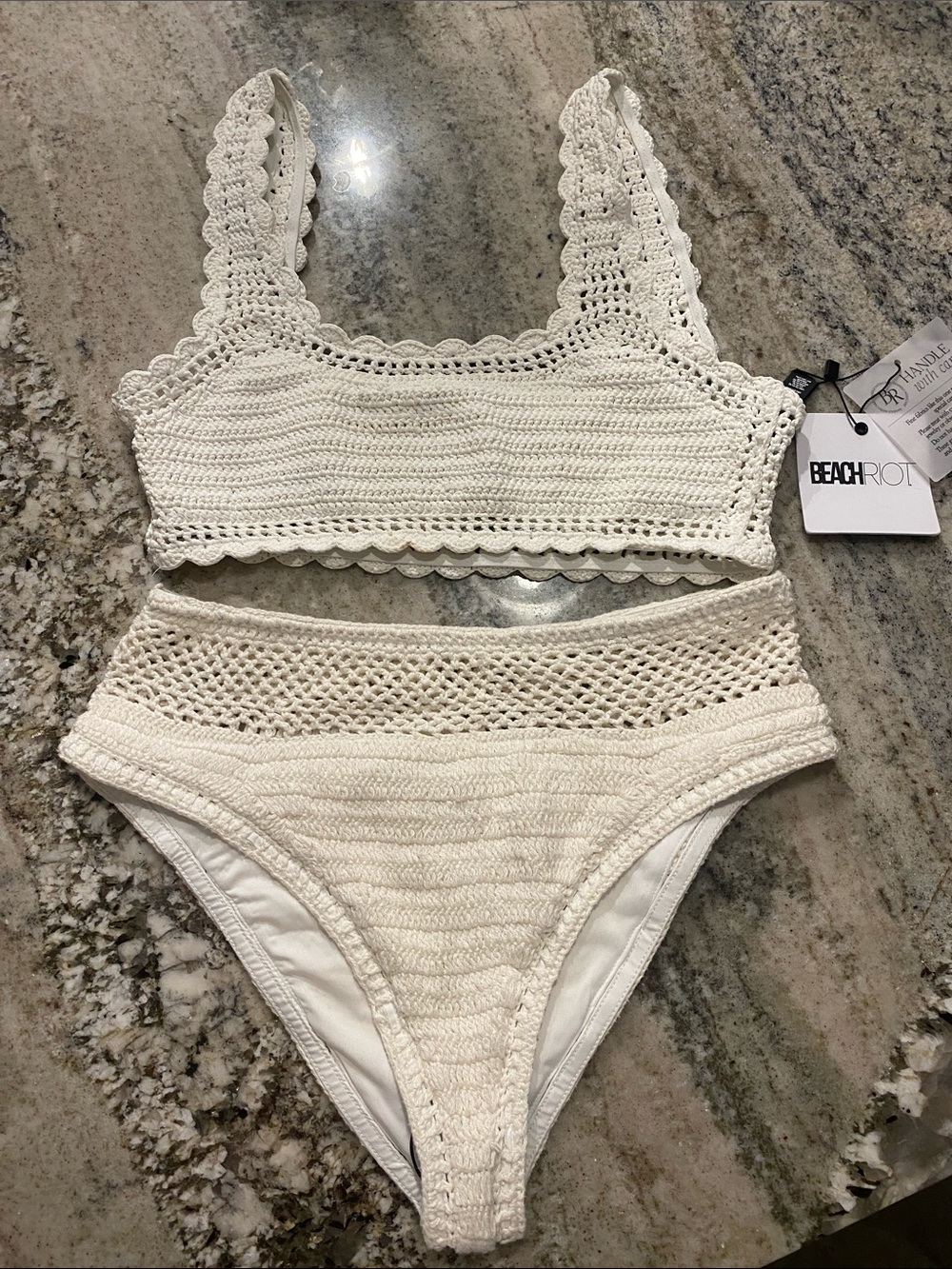 Beach Riot Cream Crochet Two-Piece Bikini Set